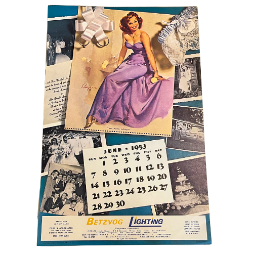 Vtg The Fabulous Fifties 1953 Calendar Art by Gil Elvgren ~ 1981, 2016 Repeating Calendar Years  17" by 11"  *See Description