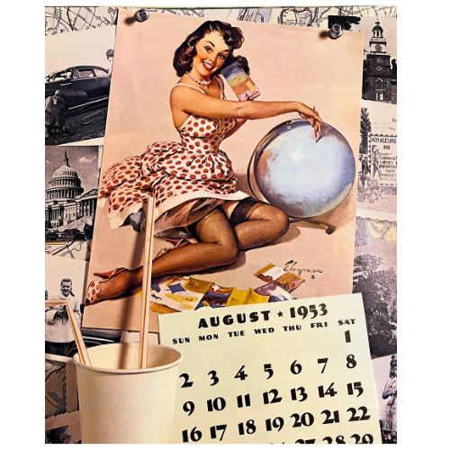 Vtg The Fabulous Fifties 1953 Calendar Art by Gil Elvgren ~ 1981, 2016 Repeating Calendar Years  17" by 11"  *See Description