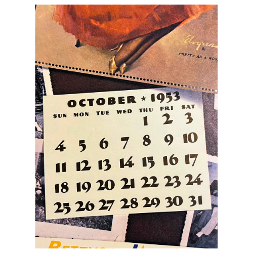 Vtg The Fabulous Fifties 1953 Calendar Art by Gil Elvgren ~ 1981, 2016 Repeating Calendar Years  17" by 11"  *See Description