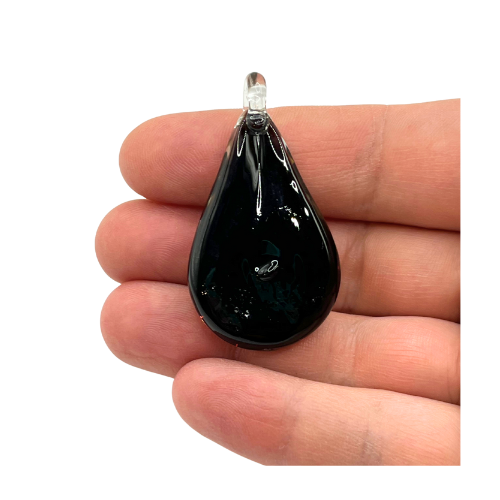 Vintage Murano Style Glass Pendant Tear Drop with Orange Cream Floral and Copper Shipper Accents
