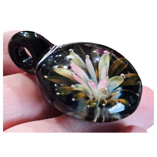 Vintage Signed Andy Ray "Galactic Glass" 3D Floral Implosion Pendant Mint RARE