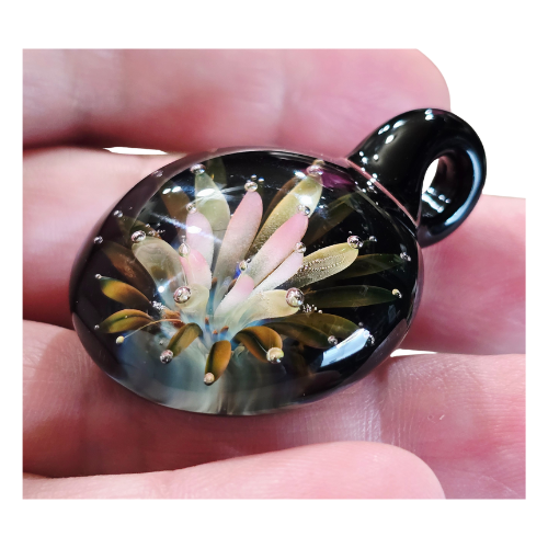 Vintage Signed Andy Ray "Galactic Glass" 3D Floral Implosion Pendant Mint RARE