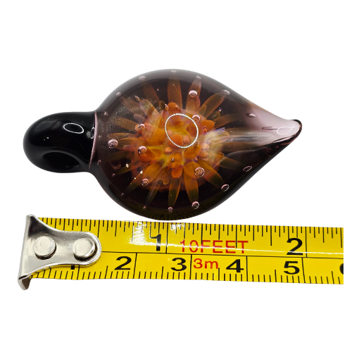 Vintage Signed Andy Ray Pendant Floral Sacred OM Implosion Style Galactic Glass Tear Drop Pendy Shape Style