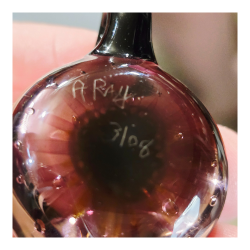 Vintage Signed Andy Ray Pendant Floral Sacred OM Implosion Style Galactic Glass Tear Drop Pendy Shape Style