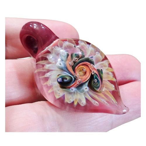 Vintage Signed Andy Ray Pendant Fume Flower Vortex Implosion Style Galactic Glass Tear Drop Pendy Shape Style