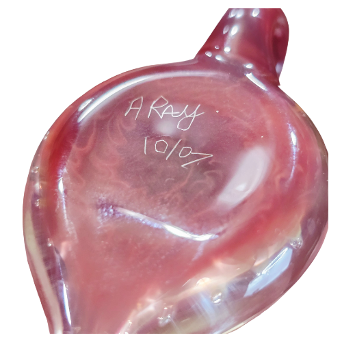 Vintage Signed Andy Ray Pendant Fume Flower Vortex Implosion Style Galactic Glass Tear Drop Pendy Shape Style