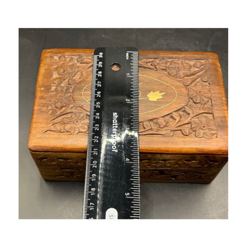 1970s Handmade Hand Carved  Wood Jewelry Ornate Inlay made in India