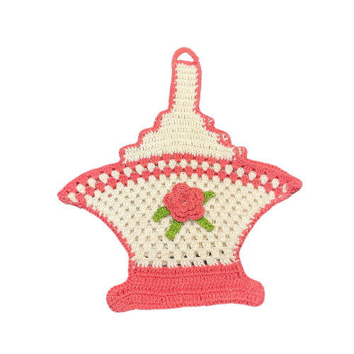 Vintage Crocheted Basket Wall Hanging Doily Pocket