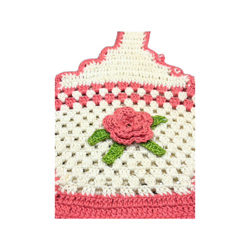 Vintage Crocheted Basket Wall Hanging Doily Pocket