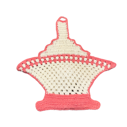Vintage Crocheted Basket Wall Hanging Doily Pocket