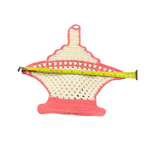 Vintage Crocheted Basket Wall Hanging Doily Pocket