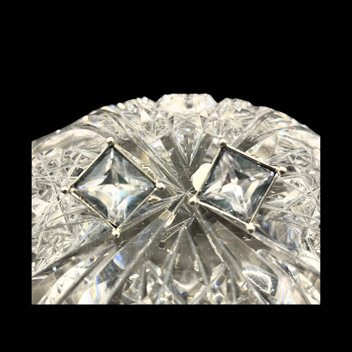 * Tahari CZ Square Beveled Cute Silvertone Clip-on Earrings