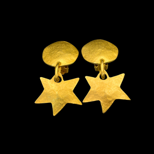 * Vintage Norma Jean Designs Style Matte Gold Dangle Hammered Stars Made in USA