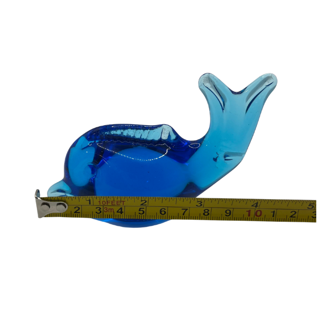 Hand Blown Blue Glass Dolphin Paperweight UV Glow Glass Coastal Beach Decor Art Figurine