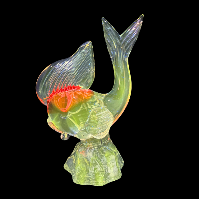 Vintage Murano Style Hand Blown Art Glass Goldfish Orange & Clear Sculpture 6.25" Tall