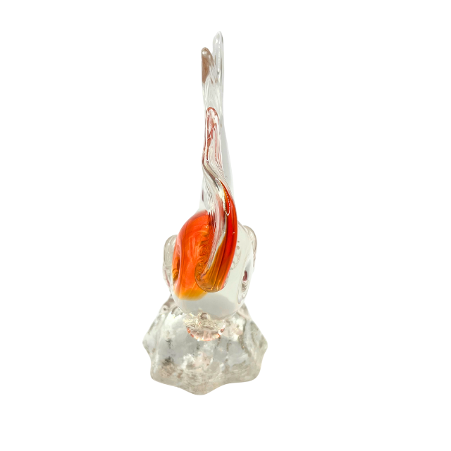 Vintage Murano Style Hand Blown Art Glass Goldfish Orange & Clear Sculpture 6.25" Tall