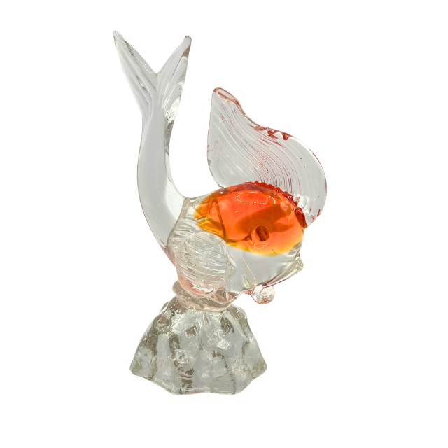Vintage Murano Style Hand Blown Art Glass Goldfish Orange & Clear Sculpture 6.25" Tall