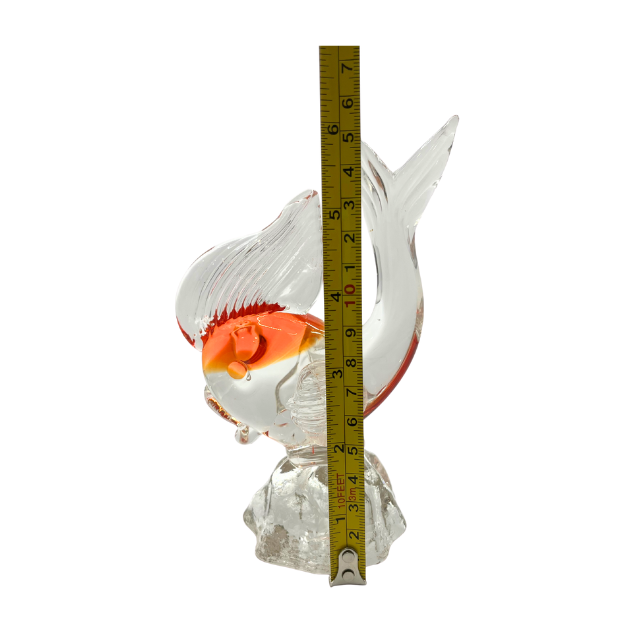 Vintage Murano Style Hand Blown Art Glass Goldfish Orange & Clear Sculpture 6.25" Tall