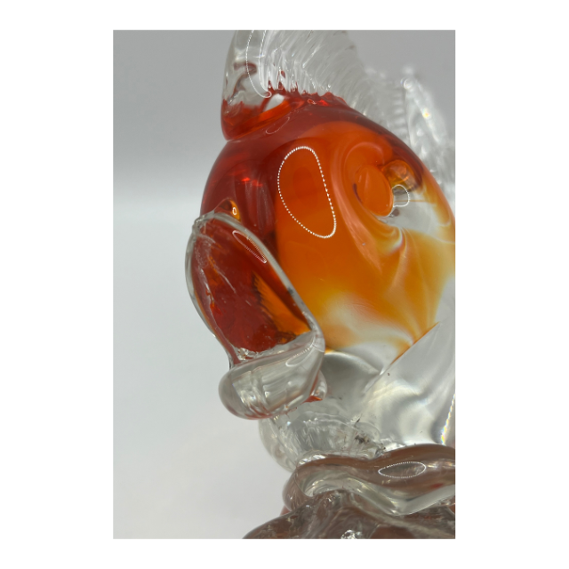 Vintage Murano Style Hand Blown Art Glass Goldfish Orange & Clear Sculpture 6.25" Tall