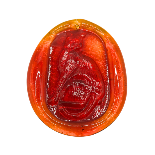 Vintage Suncatcher Cat Orange Red Pressed Glass Blenko Style UV Glass Glow 4.25" by 3.25"