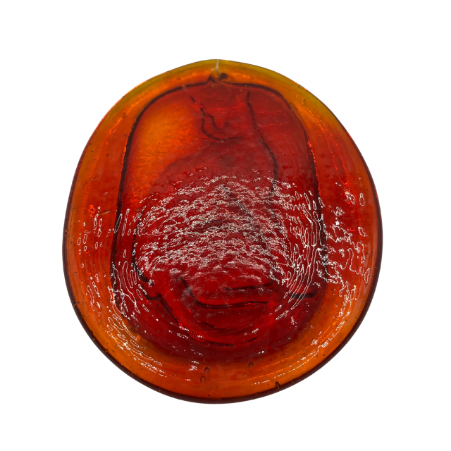 Vintage Suncatcher Cat Orange Red Pressed Glass Blenko Style UV Glass Glow 4.25" by 3.25"