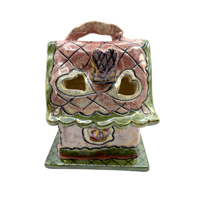 Blue Sky Clayworks Love Shack Cottage Pink Heather Goldminc Candle Holder Retired