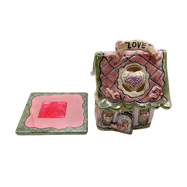 Blue Sky Clayworks Love Shack Cottage Pink Heather Goldminc Candle Holder Retired