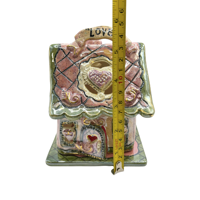 Blue Sky Clayworks Love Shack Cottage Pink Heather Goldminc Candle Holder Retired