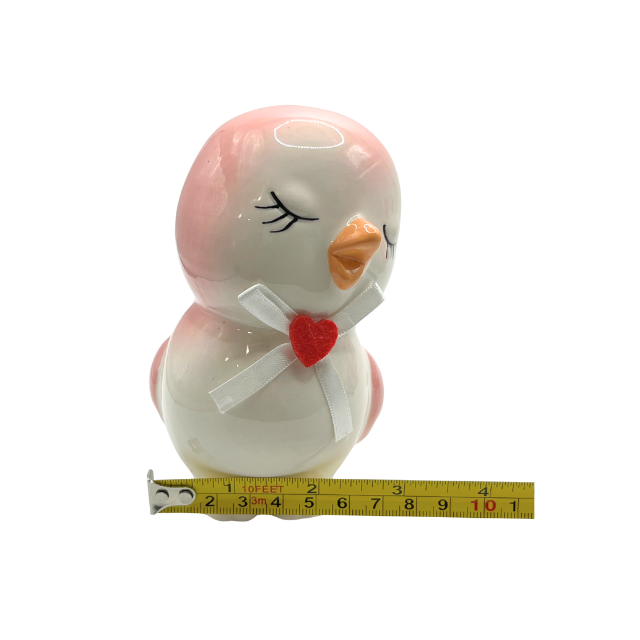 Vintage Inspired Ceramic Bird Figurines White Pink with Heart Bow Accents * as is