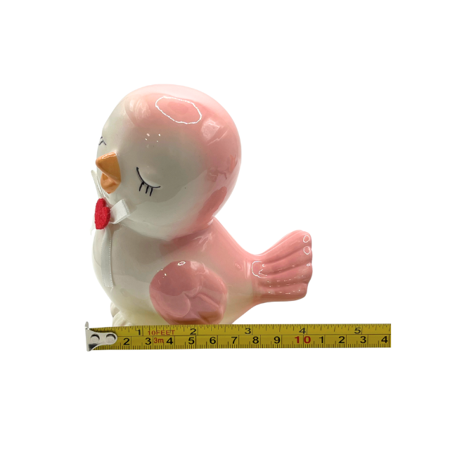 Vintage Inspired Ceramic Bird Figurines White Pink with Heart Bow Accents * as is