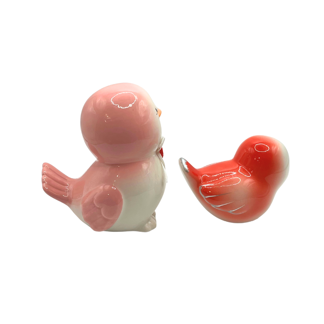 Vintage Inspired Ceramic Bird Figurines White Pink with Heart Bow Accents * as is