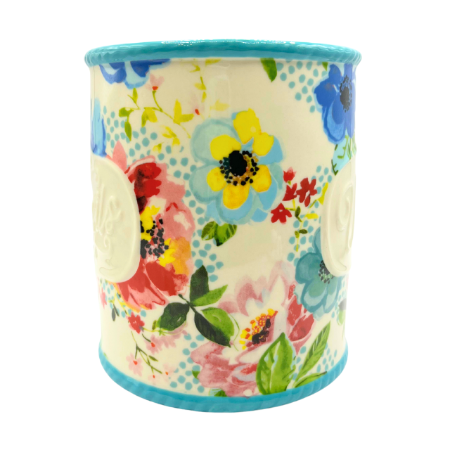 Pioneer Woman “Melody” Utensil Ceramic Holder 5.5"  Teal Floral Design Kitchen Organizer