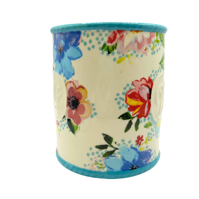 Pioneer Woman “Melody” Utensil Ceramic Holder 5.5"  Teal Floral Design Kitchen Organizer