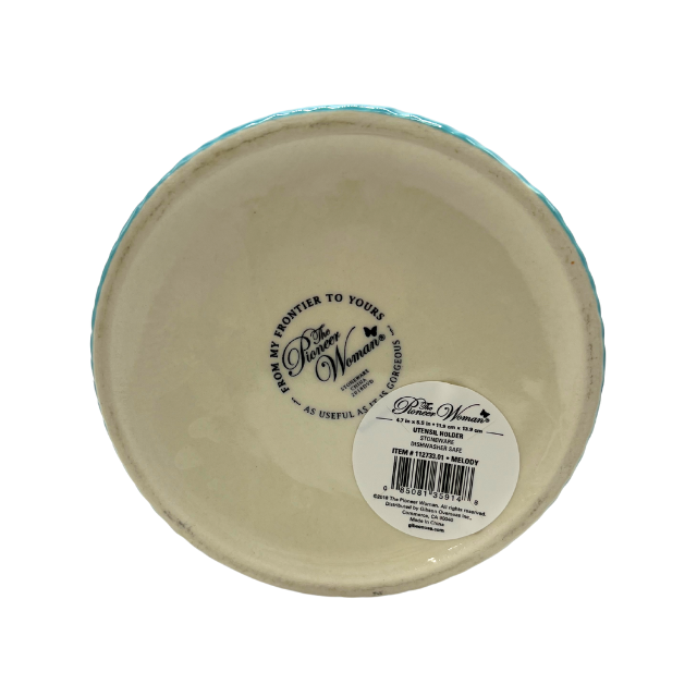 Pioneer Woman “Melody” Utensil Ceramic Holder 5.5"  Teal Floral Design Kitchen Organizer