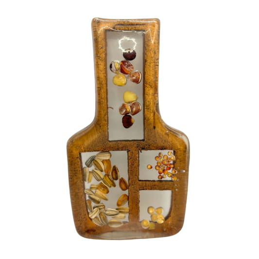 Vintage Lucite Spoon Rest with Dried Corn and Seeds Inlay 6.25"