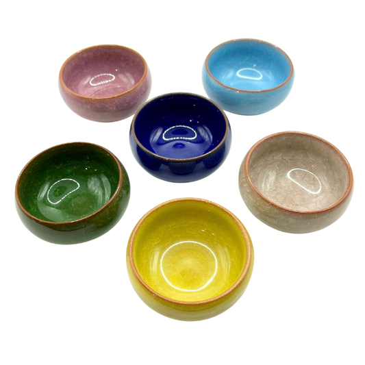Set of 6 Jianzhan Cracked Ice Glaze Tea Cups - Multicolored Stoneware