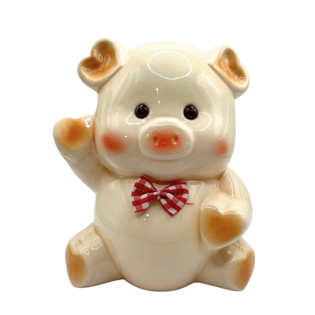 Vintage Anthropomorphic Piggy Bank 7" Hand Painted High Gloss Finish Ceramic Figurine