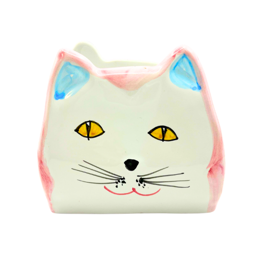 Vintage Pier 1  Cat Napkin Holder Ceramic Made in  Italy Signed Whimsical Kitsch Kitchen Decor