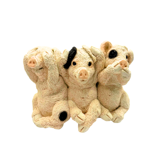 Vintage Stone Critter Pigs "See No Evil, Hear No Evil, Speak No Evil" aka "Three Wise Pigs" Collectable Figurine