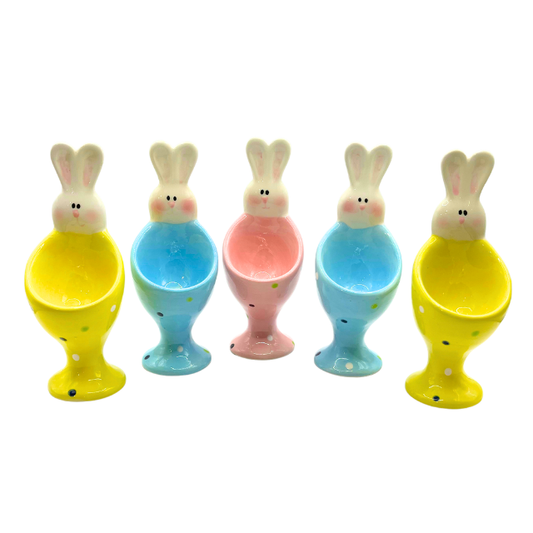 Studio 33 Easter Bunny Egg Cups Ceramic Set of 5 Collectable Spring Holiday Decor
