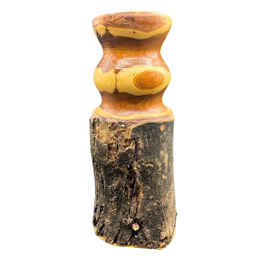 Hand Turned Wood Candle Holder 9" Sculpture Tree Branch Bank Texture Made in Montana