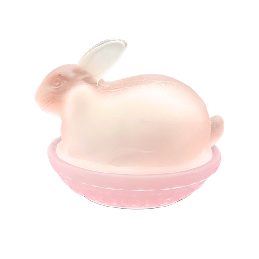 Pink Frosted Glass Bunny Rabbit on Nest Candy Dish Vintage Easter Decor