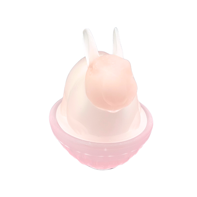 Pink Frosted Glass Bunny Rabbit on Nest Candy Dish Vintage Easter Decor