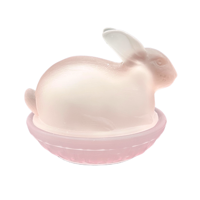 Pink Frosted Glass Bunny Rabbit on Nest Candy Dish Vintage Easter Decor