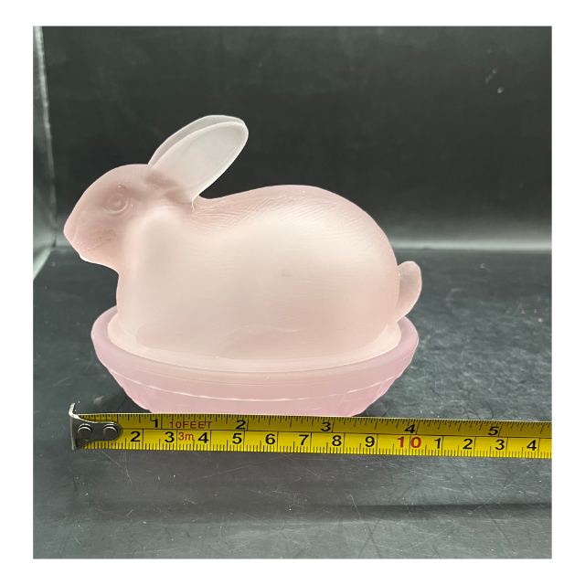 Pink Frosted Glass Bunny Rabbit on Nest Candy Dish Vintage Easter Decor