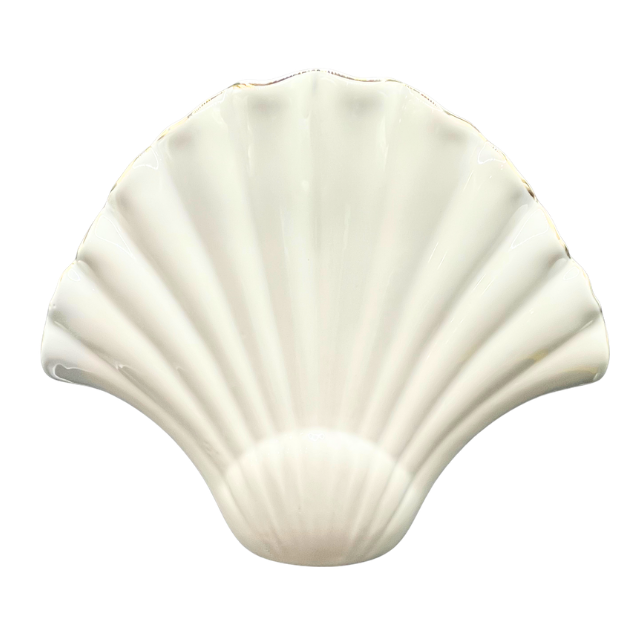 Lilly Pulitzer Seashell Vase Decorative Ceramic Nautical Beach House Decor White with Gold Trim