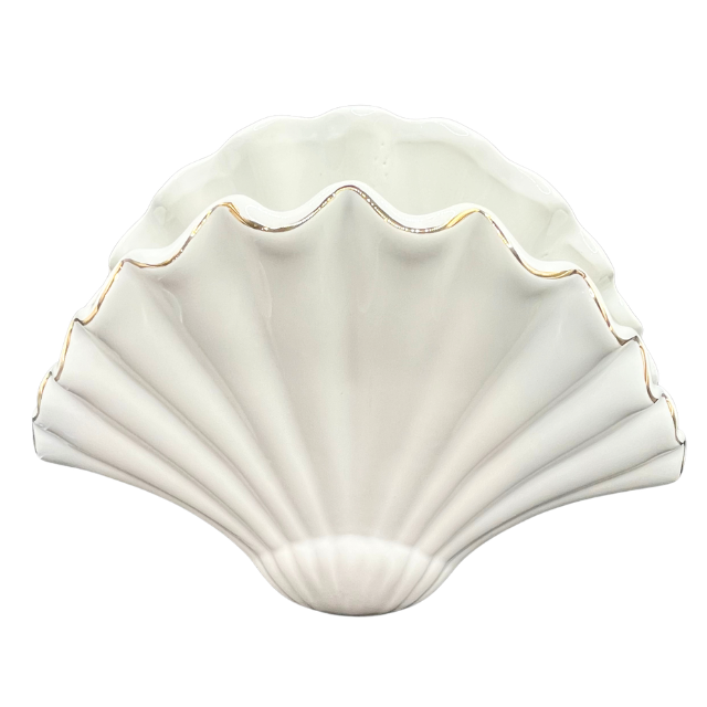 Lilly Pulitzer Seashell Vase Decorative Ceramic Nautical Beach House Decor White with Gold Trim