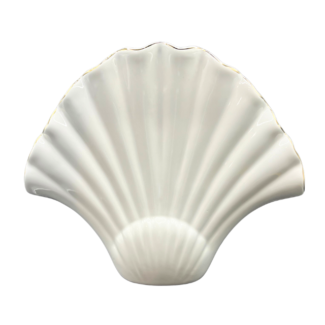 Lilly Pulitzer Seashell Vase Decorative Ceramic Nautical Beach House Decor White with Gold Trim