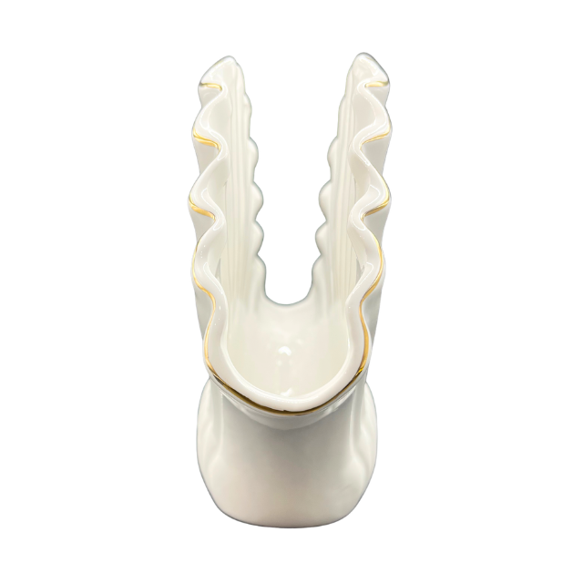 Lilly Pulitzer Seashell Vase Decorative Ceramic Nautical Beach House Decor White with Gold Trim