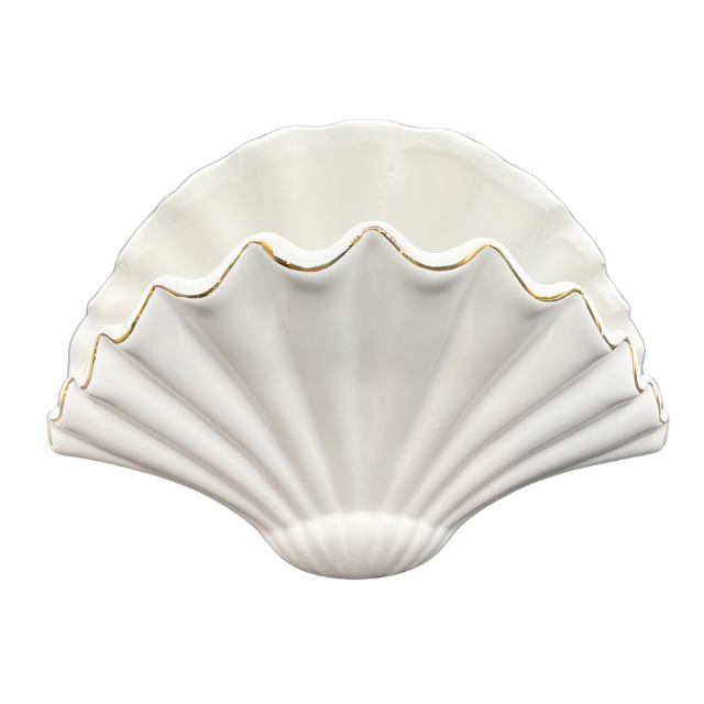 Lilly Pulitzer Seashell Vase Decorative Ceramic Nautical Beach House Decor White with Gold Trim